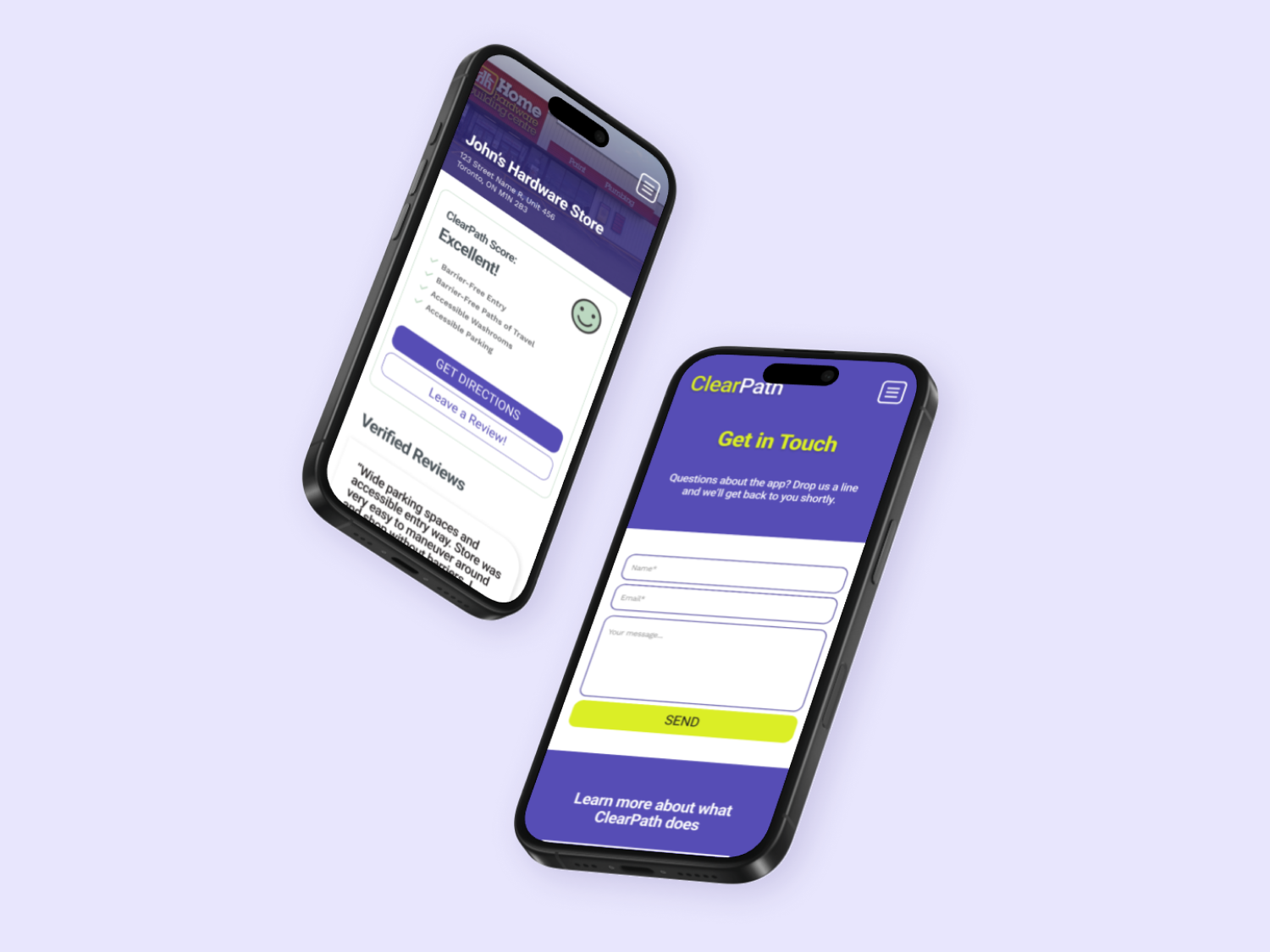 ClearPath accessibility app screens.2